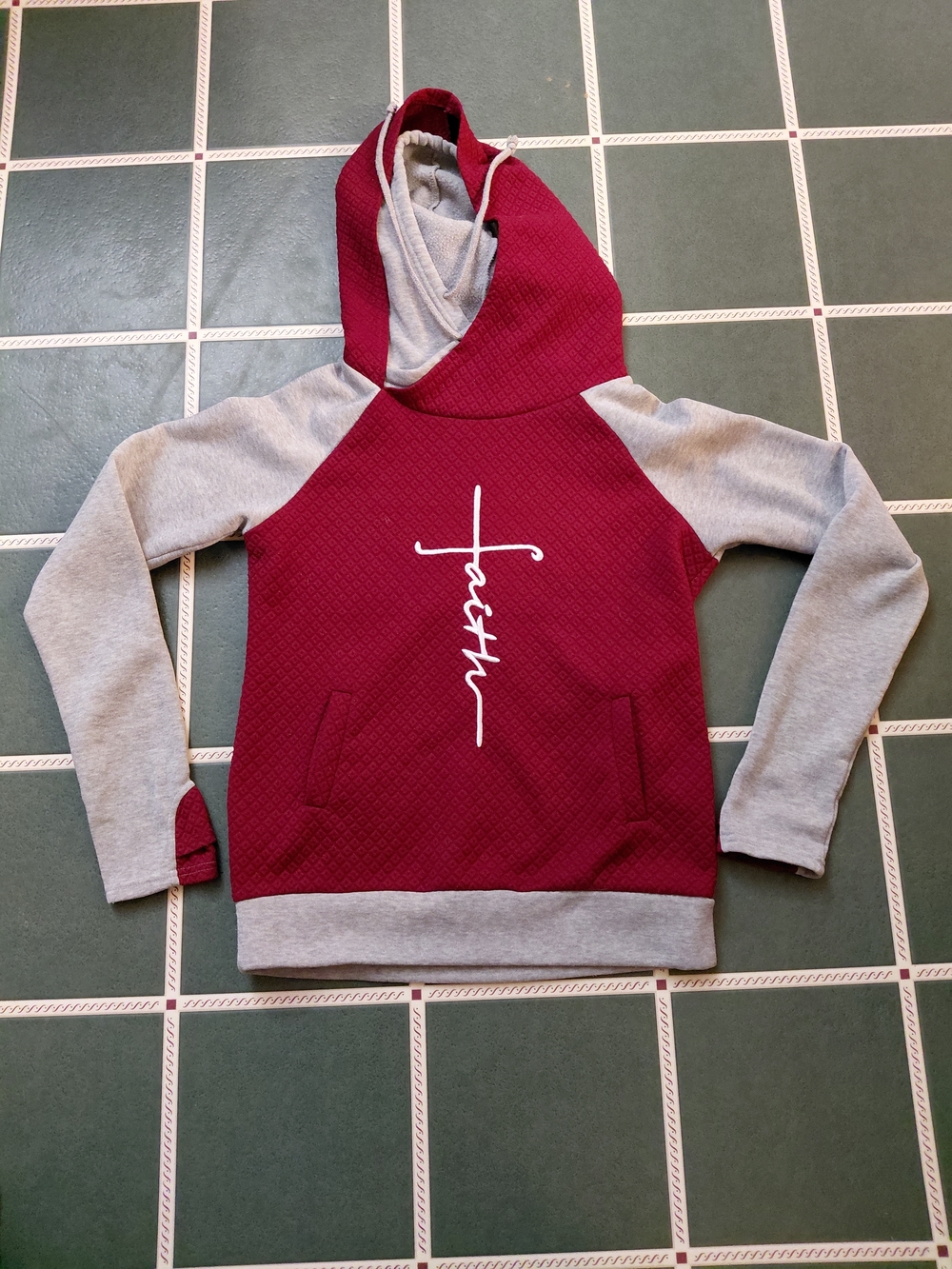 Maroon & Gray Women's Pullover Hoodie with Script Detail